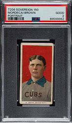 1909-1911 T206 White Border Mordecai Brown Portrait PSA GOOD 2 - Sovereign 150 Back