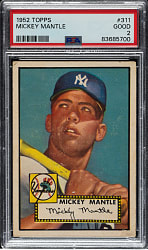 1952 Topps #311 Mickey Mantle PSA GOOD 2