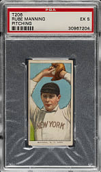 1909-1911 T206 White Border Rube Manning Pitching PSA EX 5 - American Beauty 350 Back