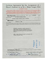 1959 Larry Doby Player-Transfer Agreement Signed by Hank Greenberg and Ralph Kiner