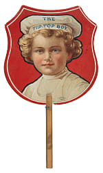 Circa 1910 Tip Top Bread "The Tip-Top Boy" Mascot Advertising Fan - Related to the D322 Set!