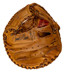 1972 Johnny Bench Cincinnati Reds Twice-Signed Game-Used Catcher's Glove with Reggie Jackson Provenance - MVP Season - PSA/DNA and Beckett