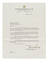 1951 Branch Rickey Signed Letter to Pittsburgh Pirates Pete Castiglione - PSA/DNA