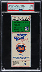 1986 New York Mets (vs. Boston Red Sox) World Series Game 6 Ticket Stub Signed by Mookie Wilson PSA VG 3 with GEM MINT 10 Signature - Bill Buckner Error