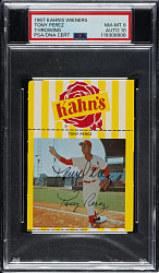 Signed 1967 Kahn's Wieners Tony Perez Throwing PSA NM-MT 8 with GEM MINT 10 Signature - The ONLY Graded Signed Example!