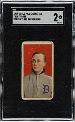 1909-1911 T206 White Border Ty Cobb Portrait Red Background SGC GOOD 2 - Old Mill Back