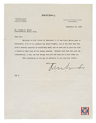 1939 Kenesaw M. Landis Signed Letter