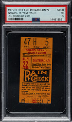 June 22, 1935 Cleveland Indians (vs. New York Yankees) Ticket Stub PSA 5 - Lou Gehrig Home Run #357 - 1 of 1 - Highest Graded!