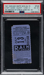 July 13, 1941 Chicago White Sox (vs. New York Yankees) Ticket Stub PSA VG-EX 4 - Joe DiMaggio 52nd and 53rd Consecutive Game Hit Streak