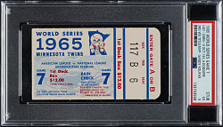 1965 Minnesota Twins (vs. Los Angeles Dodgers) World Series Game 7 Ticket Stub PSA EX 5 - Sandy Koufax MVP and Third World Series Title