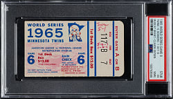 1965 Minnesota Twins (vs. Los Angeles Dodgers) World Series Game 6 Ticket Stub PSA EX 5 (MK)