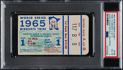 1965 Minnesota Twins (vs. Los Angeles Dodgers) World Series Game 1 Ticket Stub PSA VG-EX 4 - Sandy Koufax Sits Out for Yom Kippur