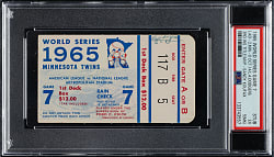 1965 Minnesota Twins (vs. Los Angeles Dodgers) World Series Game 7 Ticket Stub PSA EX 5 (MK) - Sandy Koufax MVP and Third World Series Title