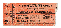 December 1, 1957 Cleveland Browns (vs. Chicago Cardinals) Ticket Stub - Jim Brown Last Home Game of His Rookie Season