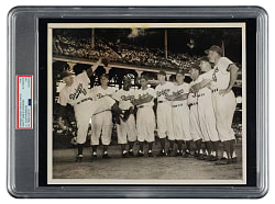 1955 "All-Time Dodgers Team" Ceremony with Dazzy Vance, Jackie Robinson, and Roy Campanella Original New York Times Photograph PSA/DNA Type I