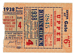 1938 New York Yankees (vs. Chicago Cubs) World Series Game 4 Ticket Stub - Lou Gehrig Final World Series Game