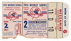 1951 New York Yankees (vs. New York Giants) World Series Game 2 Ticket Stub - Mickey Mantle First World Series Hit