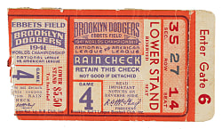 1941 Brooklyn Dodgers (vs. New York Yankees) World Series Game 4 Ticket Stub - Owen's Dropped Third Strike