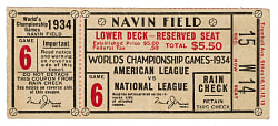 1934 Detroit Tigers (vs. St. Louis Cardinals) World Series Game 6 Ticket Stub
