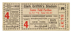 1933 World Series Game 4 Washington Senators (vs. New York Giants) Ticket Stub