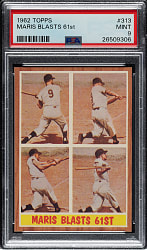 1962 Topps #313 Roger Maris Blasts 61st PSA MINT 9