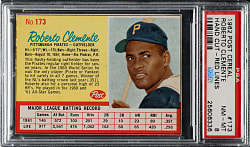 1962 Post Cereal #173 Roberto Clemente Red Lines PSA NM-MT 8