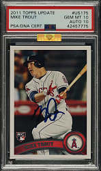 Signed 2011 Topps Update #US175 Mike Trout Rookie PSA GEM MINT 10 with GEM MINT 10 Signature (MBA Gold Diamond)