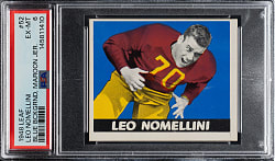 1948 Leaf Football #52 Leo Nomellini Rookie Blue Background, Maroon Jersey PSA EX-MT 6