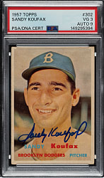 Signed 1957 Topps #302 Sandy Koufax PSA VG 3 with MINT 9 Signature