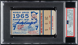 1965 Minnesota Twins (vs. Los Angeles Dodgers) World Series Game 7 Ticket Stub Signed by Sandy Koufax PSA VG-EX 4 with GEM MINT 10 Signature - Sandy Koufax MVP
