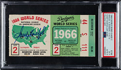 1966 Los Angeles Dodgers (vs. Baltimore Orioles) World Series Game 2 Ticket Stub Signed by Sandy Koufax PSA EX 5 with MINT 9 Signature - Sandy Koufax Last Game
