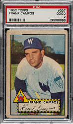 1952 Topps #307 Frank Campos PSA GOOD 2 - Rare "Partial Top Border" Variation