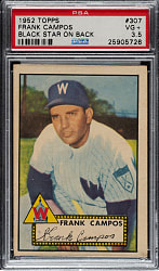 1952 Topps #307 Frank Campos PSA VG+ 3.5 - Rare "Black Star On Back" Variation