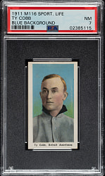 1910-1911 M116 Sporting Life Ty Cobb Blue Background PSA NM 7