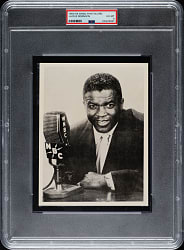 Circa 1950s WNBC Jackie Robinson Jumbo Postcard PSA EX-MT 6