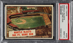 1961 Topps #406 Mantle Blasts 565 Ft. Home Run PSA MINT 9