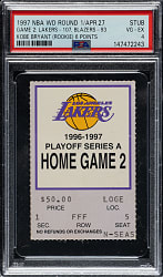 April 27, 1997 Los Angeles Lakers (vs. Portland Trail Blazers) Western Conference First Round Game 2 Ticket Stub PSA VG-EX 4 - Kobe Bryant Rookie Season and Playoff Game #2 - 1 of 3 - Highest Graded!