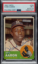 Signed 1963 Topps #390 Hank Aaron PSA POOR 1 with GEM MINT 10 Signature