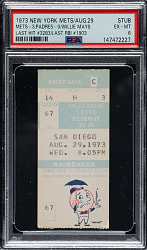August 29, 1973 New York Mets (vs. San Diego Padres) Ticket Stub PSA EX-MT 6 - Willie Mays Last Hit and Last RBI - 1 of 1 - Highest Graded!
