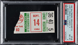 September 14, 1982 Baltimore Orioles (vs. New York Yankees) Ticket Stub PSA NM-MT 8 - Cal Ripken Jr. First Grand Slam - 1 of 2 - Highest Graded!