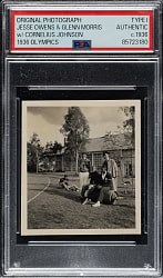 Circa 1936 Summer Olympics Jesse Owens and Glenn Morris with Cornelius Johnson Original Photograph PSA/DNA Type I