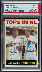 Signed 1964 Topps #423 Tops in NL with Hank Aaron and Willie Mays PSA EX 5 with MINT 9 Signature