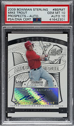 2009 Bowman Sterling Prospects #BSPMT Mike Trout Rookie Autograph PSA GEM MINT 10 with GEM MINT 10 Signature