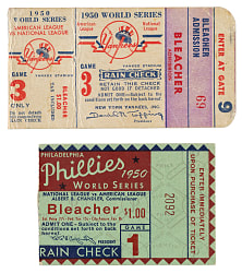 1950 New York Yankees vs. Philadelphia Phillies World Series Game 1 and 3 Ticket Stub Pair
