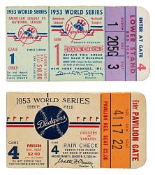 1953 New York Yankees vs. Brooklyn Dodgers World Series Game 1 and 4 Ticket Stub Pair