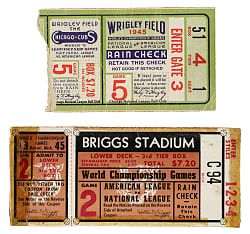 1945 Detroit Tigers vs. Chicago Cubs World Series Game 2 and 5 Ticket Stub Pair