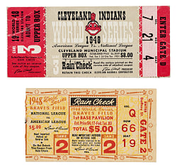 1948 Cleveland Indians vs. Boston Braves World Series Game 2 and 3 Ticket Stub Pair