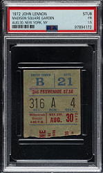 August 30, 1972 John Lennon Madison Square Garden Concert Ticket Stub PSA FAIR 1.5 - Lennon's Final Full Length Concert