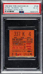 December 25, 1958 New York Knicks (vs. Boston Celtics) Ticket Stub PSA VG-EX 4 - Bill Russell 32 Points and 33 Rebounds - 1 of 2 - Highest Graded!