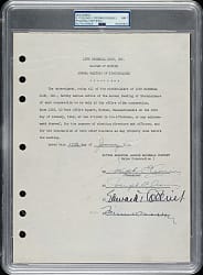 1949 Joe Cronin and Eddie Collins Multi-Signed Waiver of Notice Document PSA/DNA NM 7